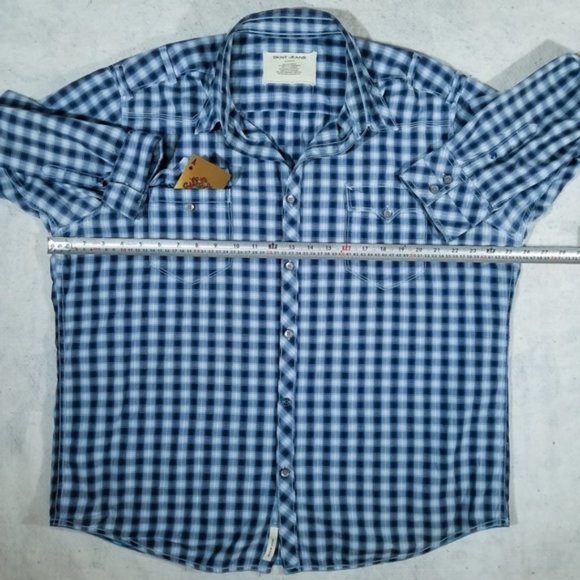 DKNY Jeans Blue Plaid L/S Casual Button-Down Shirt - Picture 8 of 8